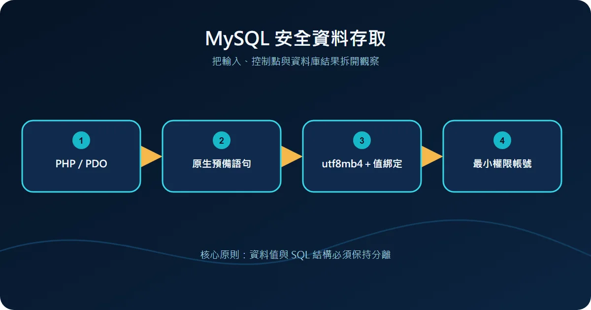 MySQL 安全資料存取技術流程圖