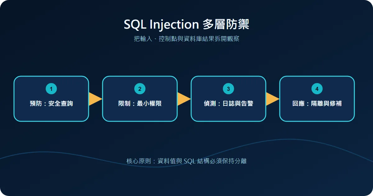 SQL Injection 多層防禦技術流程圖