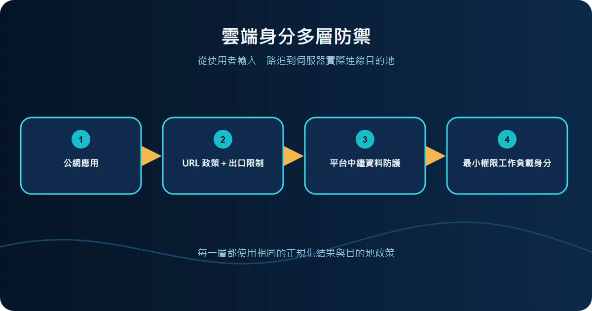雲端中繼資料服務與工作負載身分風險技術流程圖